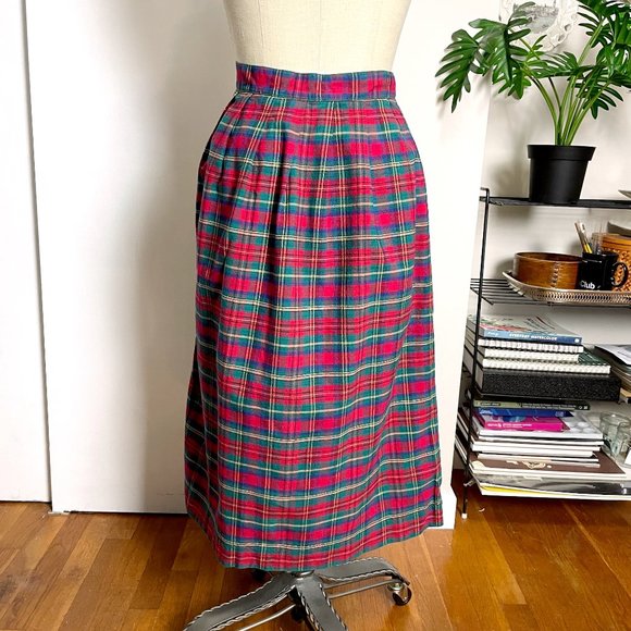 1980s vintage cotton plaid skirt - size 12 - Picture 4 of 10